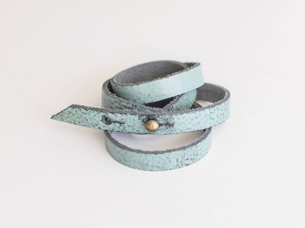 Amy - Turquoise leather wrap bracelet 29"