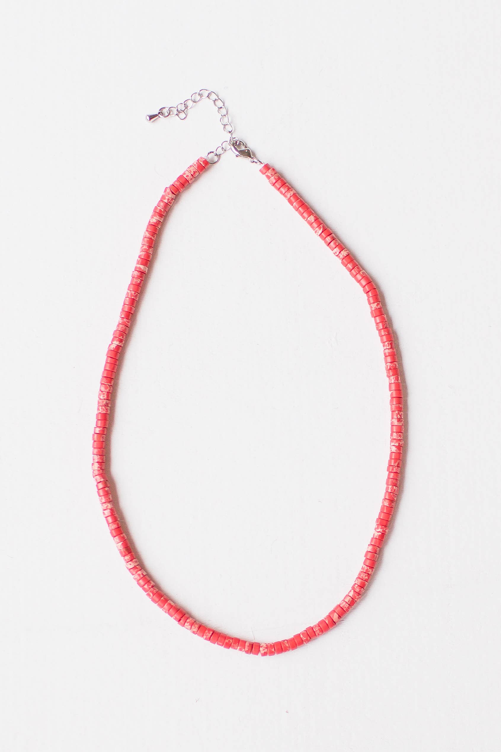 Leslie Curtis - 0316 Suzanne - Red jasper heishi beaded necklace 16", 2" extender
